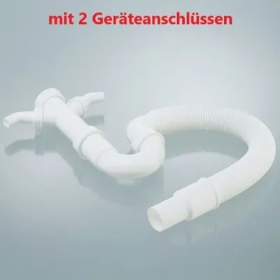 Produktbild von Röhrengeruchsverschluss für Küchenspülen, Siphon 1 1/2 Zoll x Ø 40/50 mm mit flexiblem Abgang, 90° Winkel und zwei Geräteanschlüssen ( 2 GA )