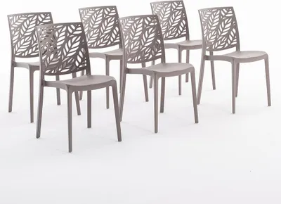 Image de lot de 6 chaises empilables en polypropylène avec fibre de verre pour l'extérieur et le jardin, bar et restaurant, cuisine design moderne - DAFNE - Gris pigeon