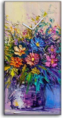 Produktbild von Wanduhr Bürouhr Leinwand Bild 30x60 Foto groß einen Blumenstrauß zu malen - weiße Hände