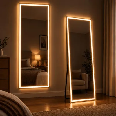 Immagine prodotto di Specchio da parete per il bagno ZMH con illuminazione a LED, 150x40 cm, specchio a figura intera, 3 modalità di illuminazione, specchio a pavimento con sensore touch, specchio da parete, funzione di memoria, specchio a figura intera, colore bianco