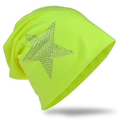 Produktbild von Beanie Muetze Strass Stern Neon-Gelb