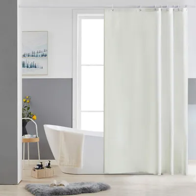 Produktbild von Duschvorhang 120x180 cm, textiler Badezimmervorhang aus Polyestergewebe, schimmelresistent, wasserabweisend, waschbar, beige, mit 8 Duschvorhangringen.