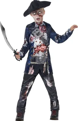 Immagine prodotto di Spaventoso costume da pirata zombie per bambini per Halloween, blu e colorato - 140/152 (10-12 anni)