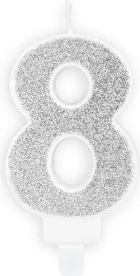 Produktbild von Kerze Zahl „8” Silber Glitzer