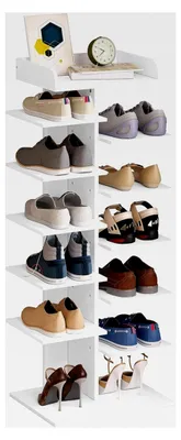 Produktbild von Schuhregal mit 12 Fächern, weißer Schuhschrank für den Flur, platzsparendes Regal zur Schuhaufbewahrung, Schuhablage aus Holzwerkstoff