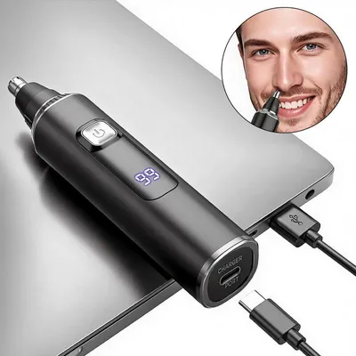 Produktbild von Nasenhaartrimmer Herren, elektrischer Nasenhaarschneider mit USB-Aufladung, Edelstahl-Doppelklinge, 360° Haaraufnahme, Zubehör
