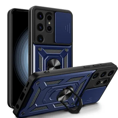 Produktbild von Outdoor Panzer Hülle für Samsung Galaxy S24 Ultra mit Kameraschutz Ringhalter Blau
