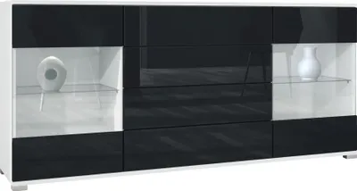 Produktbild von Vladon Sideboard Bari V2, Kommode mit 2 großen Türen und 4 Schubladen, Weiß matt/Schwarz Hochglanz (166,5 x 75,5 x 35)