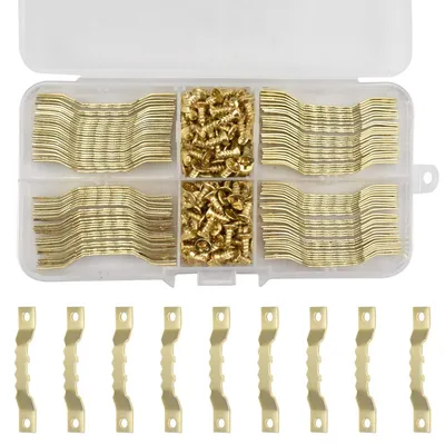 Productafbeelding van Fotohangers, 100 stuks, gegroefde fotolijsthangers met schroeven, dubbele bevestiging met schroeven voor fotolijsten