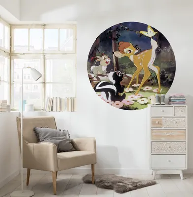 Produktbild von Komar Vlies Fototapete rund und selbstklebend "Bambi Butterfly" - Größe: 128 x 128 cm (Breite x Höhe) - 1 Stück