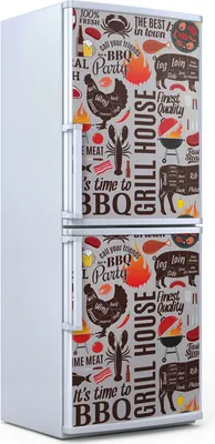 Produktbild von Kühlschrankdekoration  60x180 cm  Aufkleber auf dem Kühlschrank - BBQ Fleisch Gemüse