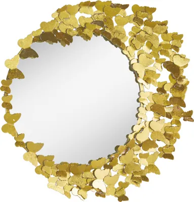 Produktbild von Dekorativer Wandspiegel BUTTERFLY 80cm gold Metall rund handmade Schmetterling Rahmen