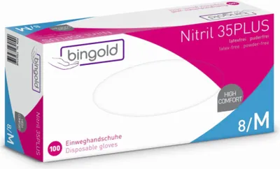 Produktbild von BINGOLD Nitril 35 Schwarz Einweghandschuhe puderfrei 100 Stück : M Größe: M