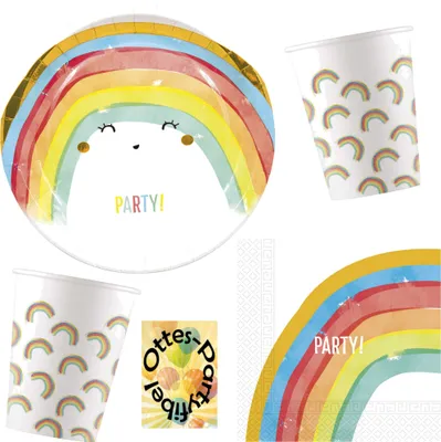 Produktbild von Rainbow-Regenbogen-Party-Set 36tlg. für 8 Gäste Becher Servietten Teller