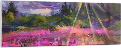 Produktbild von Bilder auf glas - Berge Blumen Blumen - 90x30cm - Glasbilder - Wandbilder - Kunstdruck - zum Aufhängen bereit - Wanddekoration aus Glas - Glas Bilder - Wandbild auf Glas - Einteilig - GAB90x30-4029