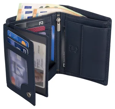 Produktbild von Leder Geldbörse Herren Portemonnaie RFID Hochformat Geldbeutel Echtleder (9910) Blau