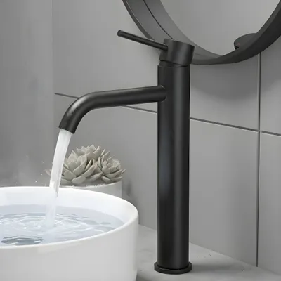 Produktbild von Schwarz Wasserhahn aus Edelstahl – langlebig & auslaufsicher mit Keramikkartusche, Große Durchflussmenge, Spritzfrei, Hochdruck für Badezimmer, Küche