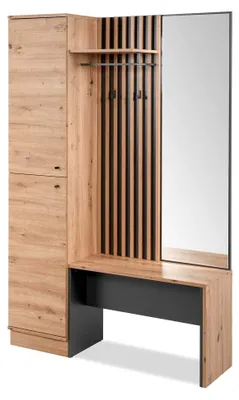 Produktbild von Garderobe mit Sitzbank und Spiegel aus Eiche in Anthrazit