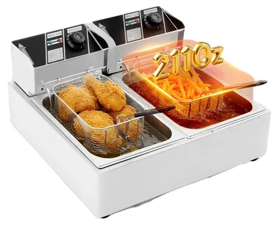 Obrázek produktu pro Elektrická fritovací jednotka, objem nádrže 6 litrů, výkon 5 kW, rozsah teplot 60-200 °C, konstrukce s dvojitou nádrží, nerezová ocel