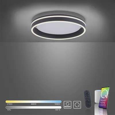 Produktbild von Selltec LED Deckenleuchte rund Ø 40cm Q-Vito CCT Lichttemperaturwechsel, dimmbar Fernbedienung anthrazit Wohnzimmer, Esszimmer, Schlafzimmer 8414-55, 8414-60, 8414-13