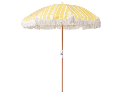Produktbild von BELIANI Sonnenschirm Gelb Stoff-Bespannung Rund ⌀ 150 cm mit Volant Regenschutz Holzmast Neigungsfunktion Kurbel Boho Garten Outdoor Balkon Terrasse