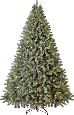 Produktbild von Dehner Künstlicher Weihnachtsbaum Tanne Finja, mit LED Beleuchtung warmweiß, Höhe ca. 240 cm, Metall/Kunststoff, grün