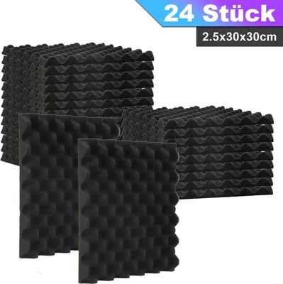 Produktbild von TolleTour 24 Stück Akustikschaumstoff Akustikschaum Matten  Wellenmuster 30 x 30 x 2.5cm  Schalldämmmatten zur effektiven  Schaumstoff Fliesen Schwarz