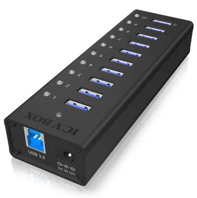 Zdjęcie produktu dla ICY BOX IB-AC6110, USB 3.2 Gen 1 (3.1 Gen 1) Type-B, USB 3.2 Gen 1 (3.1 Gen 1) Type-A, 5000 Mbit/s, Czarny, Aluminium, Chiny