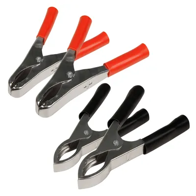 Produktbild von 4x Krokodilklemmen 20A 2xSchwarz 2xRot 82mm isoliert Batterie Prüf Kroko Klemmen