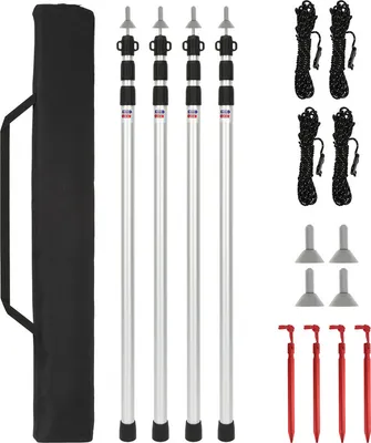 Zdjęcie produktu dla Aluminiowe teleskopowe kijki namiotowe Yakimz, regulowane kijki do namiotu, tarpu, markizy lub plandeki, długości od 87-234 cm, 4 szt