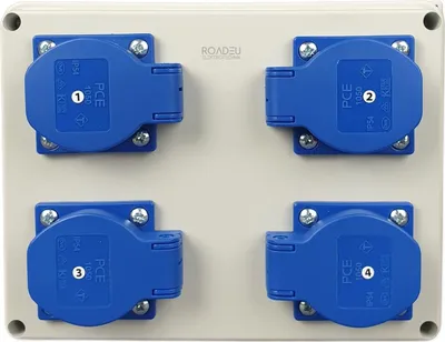 Produktbild von RoadEu Stromverteiler 16A - Wandverteiler 4x 230V 16A Schuko Steckdosen - Baustromverteiler 16A - Wandsteckdose für den Innen- und Außenbereich
