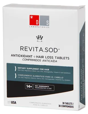 Produktbild von Nahrungsergänzungsmittel, DS Laboratories, Revita.SOD, Antioxidans + Haarausfall, fördert das Haarwachstum, mit Superoxiddismutase (SOD), Zink und Ashwagandha, für Frauen und Männer, 30 Tabletten