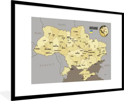 Produktbild von MuchoWow® Gerahmtes Poster Illustration der Ukraine mit der Nationalflagge 90x60 cm - Poster mit Schwarzem Bilderrahmen Wandposter Rahmen Foto Bilder - Wanddekoration - Fotos