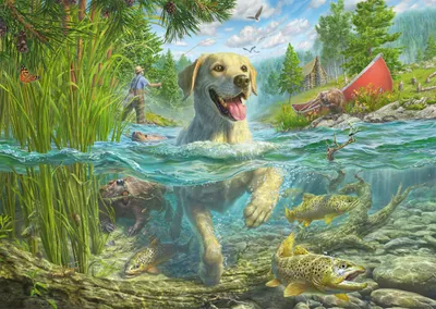 Produktbild von Mark Fredrickson: Hundeliebe - gelber Labrador auf Fischjagd (1000 Teile)