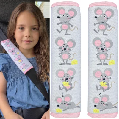 Immagine prodotto di 2x Cuscinetti per cinture di sicurezza HECKBO per bambini con motivo di un topo - Cuscinetti per cinture di sicurezza per bambini e neonati - ideali per qualsiasi cintura di sicurezza per auto, seggiolino di sicurezza per bambini, bicicletta, rimorchio e aereo