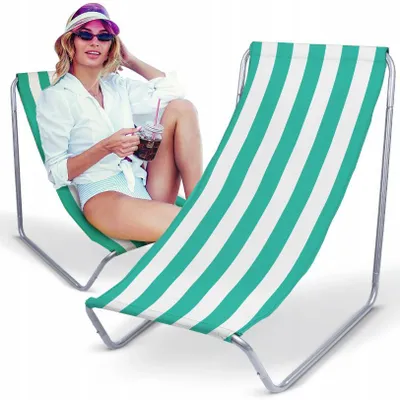 Produktbild von Türkis Metall Gartenliegestuhl mit Bezug – klappbarer Strandstuhl für Balkon, Terrasse und Garten, leichte Outdoor Relaxliege