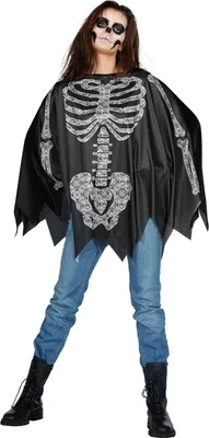 Image de Poncho squelette noir et blanc Halloween