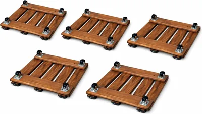 Produktbild von HolzGarden Pflanzenroller 40x40 cm, 5er Set, Holz Untersetzer für Blumentöpfe mit 4 Rollen, imprägniert, Farbe Teak