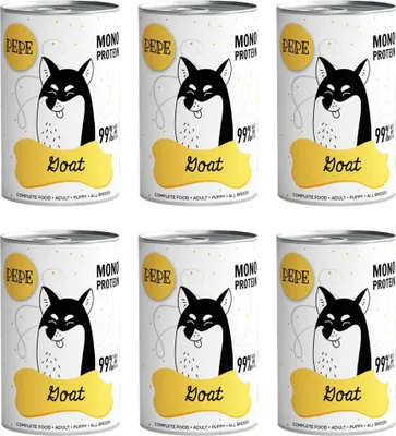 Obrázok produktu pre Paka Zwierzaka PEPE Mokré krmivo pre kozy 99% 400g Obsahuje 99% mäsa, cenné vnútornosti a kozí vývar