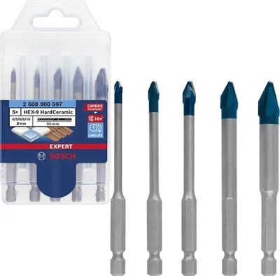 Zdjęcie produktu dla Bosch Wiertło Hex-9 Hard Ceramic Zestaw 5Szt. 4/5/6/8/10Mm Expert