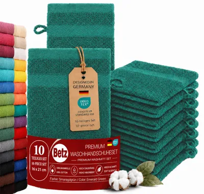 Produktbild von Betz 10 Stück Waschhandschuhe 16x21 cm PREMIUM 100% Baumwolle  Farbe: smaragdgrün