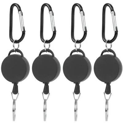 Image de 4 pièces Porte-clés extensible avec mousqueton - Support en corde de nylon antivol pour téléphone portable, portefeuille, clés, plein air