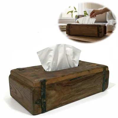 Produktbild von LS-LebenStil Holz Ziegelform Tissue-Box 31cm | Original Altholz | Braun | ECHTE ALTE Tücherbox Kosmetiktuch-Spender Taschentuch Kosmetiktücher-Box
