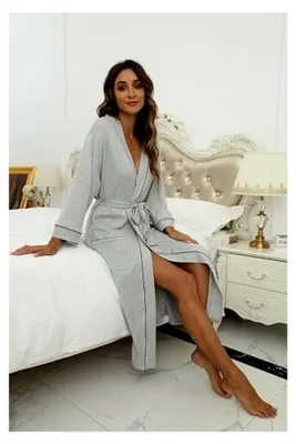 Produktbild von Damen Morgenmantel aus 100% Baumwolle, leichter Kimono, Saunamantel, langer Hausmantel