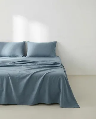 Immagine prodotto di Set di lenzuola, 160 x 190/200 cm, 100% cotone, 4 pezzi, traspirante, morbido, blu