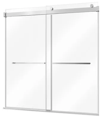 Obrázok produktu pre SucceBuy Bezrámová sprchová stena pre vaňu, 1524x1524 mm, 8 mm číre tvrdené sklo, dvojkrídlové posuvné dvere s rukoväťami z nehrdzavejúcej ocele a nano-povlakom, vhodné pre vane aj sprchy