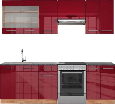 Produktbild von Küchenzeile Vicco Fame-Line Bordeaux Hochglanz/Goldkraft Eiche 240 cm , AP Anthrazit, Model 42411