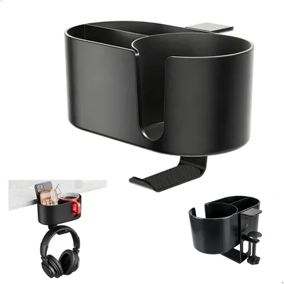 4-in-1 Getränkehalter mit Kopfhörerhalter, Schwarz