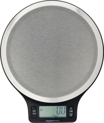 Zdjęcie produktu dla AmazonBasics EK3211, elektroniczna waga kuchenna, 0,5 kg, 1 g, czarna, stal nierdzewna, stal nierdzewna, blat kuchenny