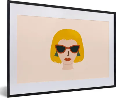 Produktbild von MuchoWow® Gerahmtes Poster Frau - Sonnenbrille - Sommer 60x40 cm - Poster mit Schwarzem Bilderrahmen Wandposter Rahmen Foto Bilder - Schlafzimmer - Plakat in Rahmen - Drucken